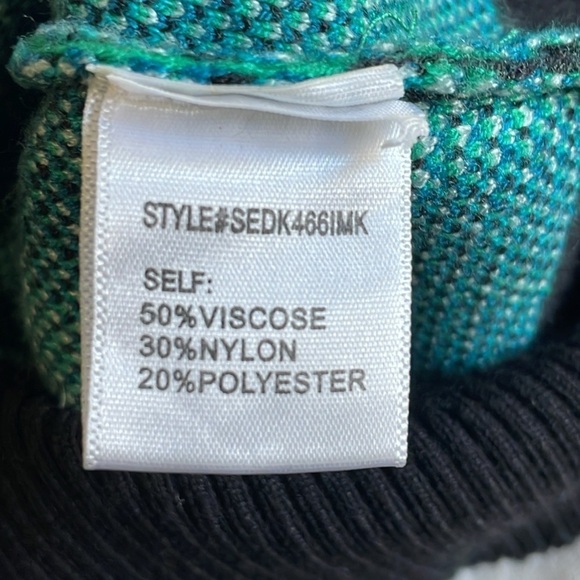 Dee Elly Crew Neck Drop Shoulder Balloon Sleeve Sweater Black Green Blue Size M - Picture 7 of 11